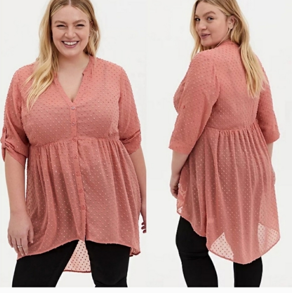 Torrid Lexie Peach Clip Dot High Low Blouse Size 2x, Xxl
